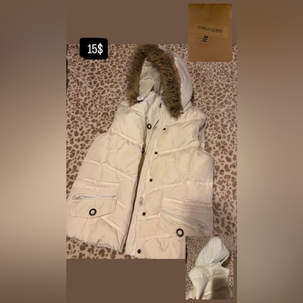 Maurices White Hooded Jacket with Faux Fur Trim